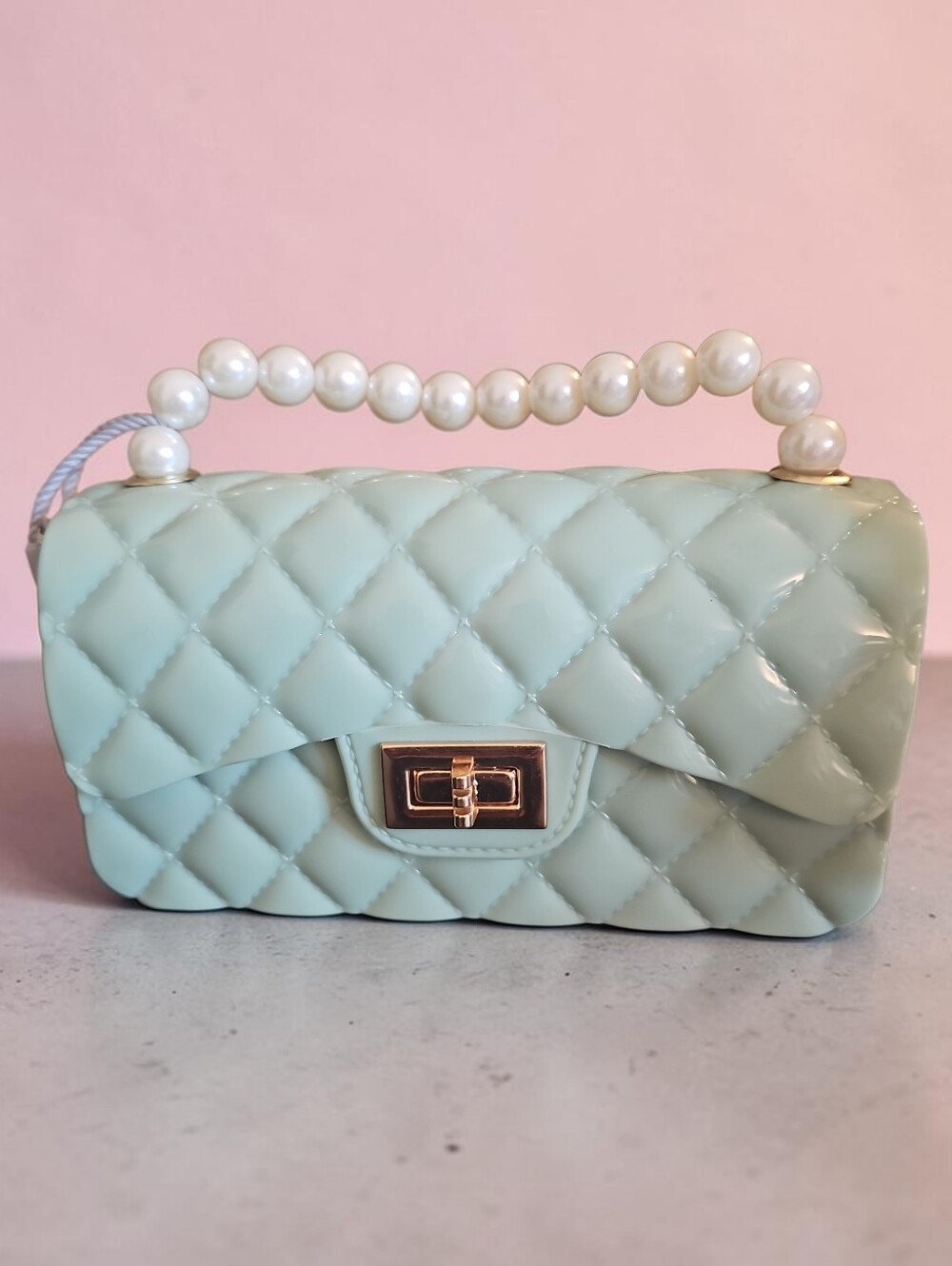 Calin Nwt PVC Quilted Pearl-Handle Mini Bag in Mint